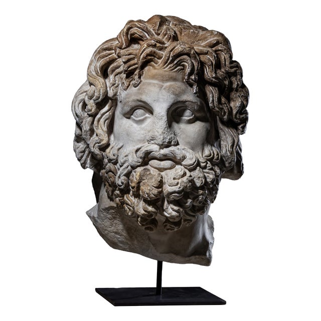 Modern Cast after Head of Asclepius, 21st Century, Plaster on Iron Base For Sale
