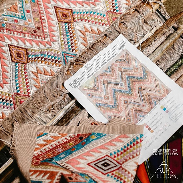 This extraordinary 39”-long brocade panel is hand-woven and embroidered on a backstrap loom by master Maya women weavers...