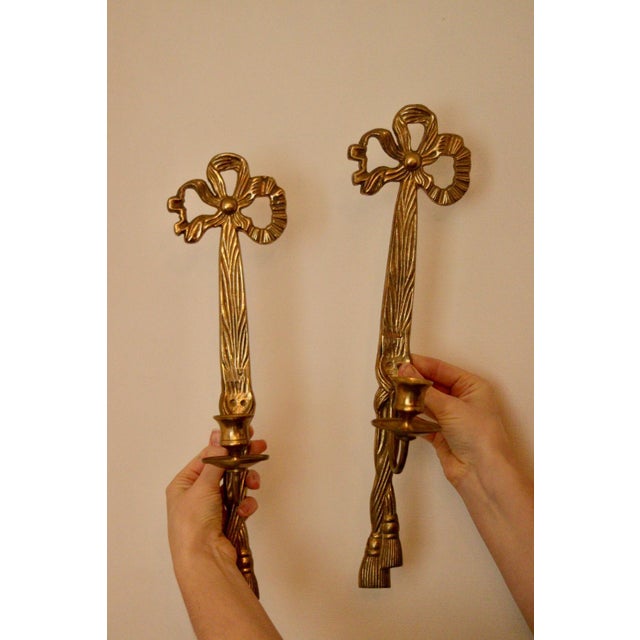 Mid-Century French Brass Bow Sconces, Set of 2 For Sale - Image 10 of 10