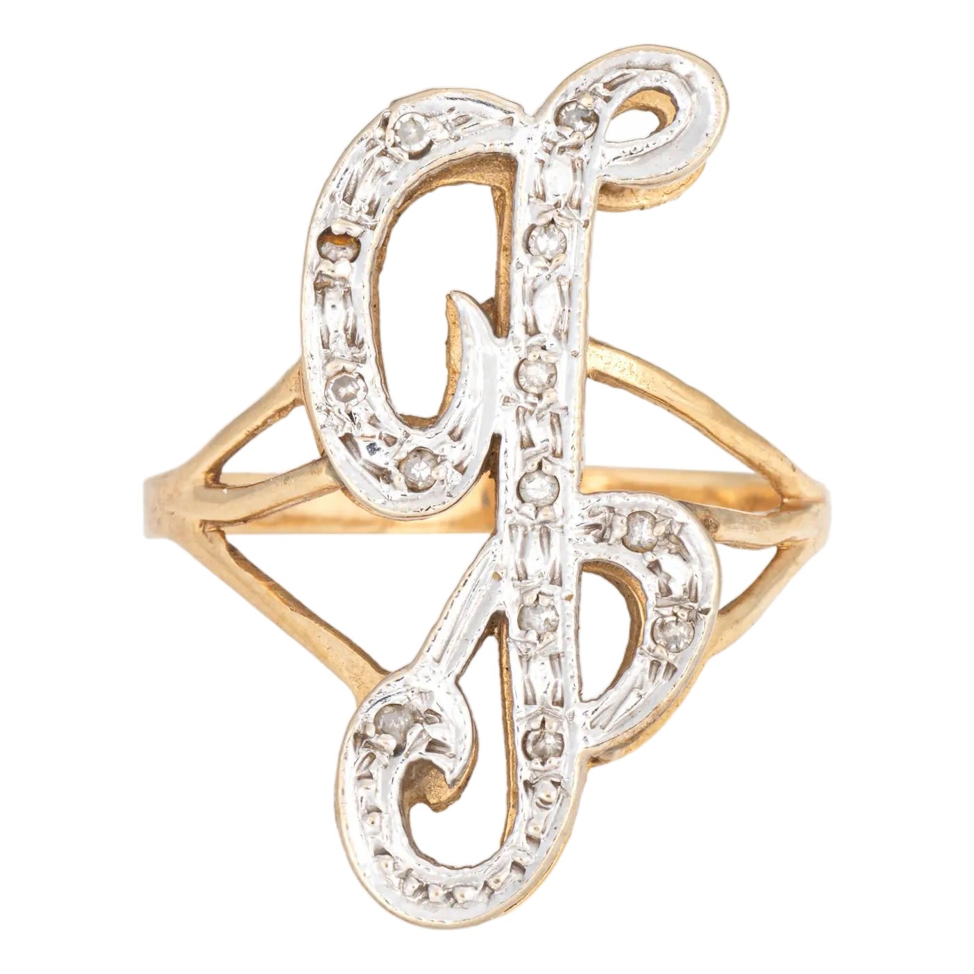 1970s Letter G Diamond Initial Ring Vintage 14k Yellow Gold Sz 9.5 ...