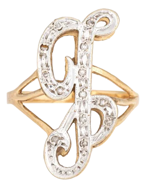 1970s Letter G Diamond Initial Ring Vintage 14k Yellow Gold Sz 9.5 Estate Jewelry