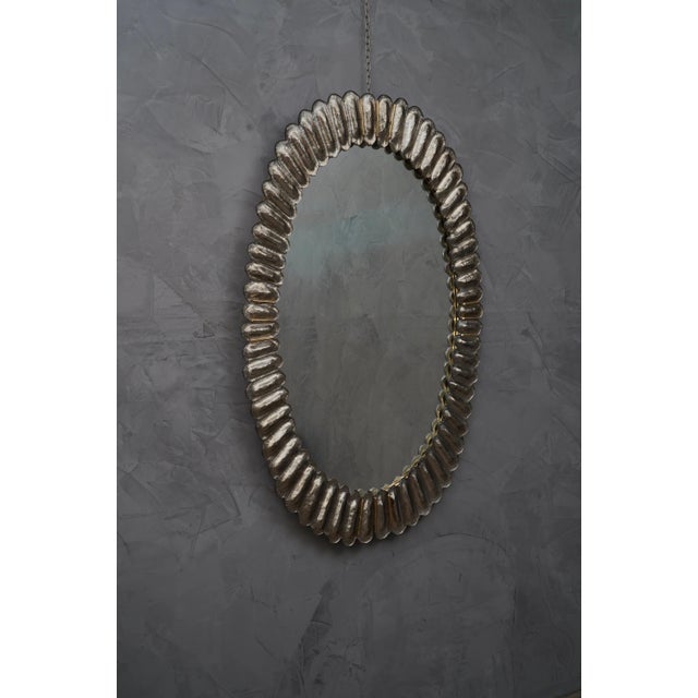Mid-Century Style Oval Silver anf Murano Glass and Brass Wall Mirror, Italy, 2000 For Sale - Image 11 of 11