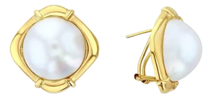 Mabe Pearl Omega Clip On Earrings with Square Gold setting, 2 Pieces
