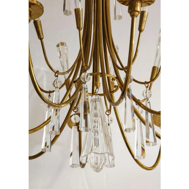 1960's Tommi Parzinger Style Brass and Crystal Chandelier For Sale - Image 11 of 13