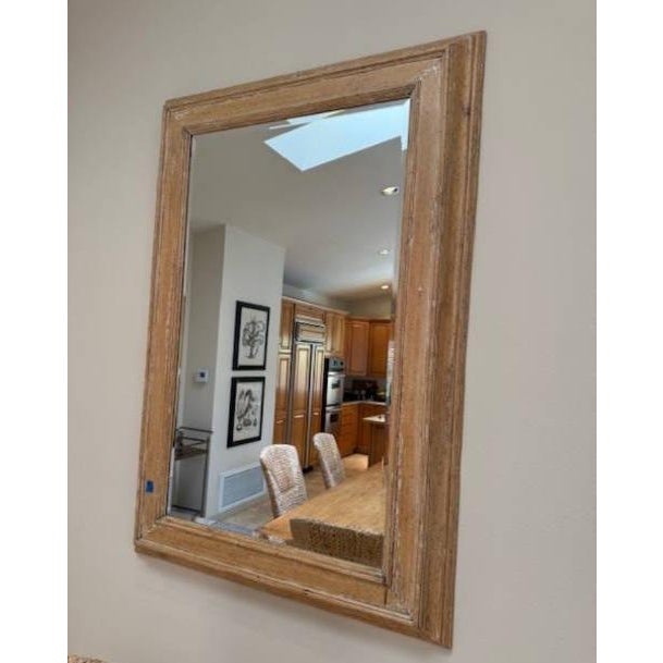 Large Rectangular Stripped Oak Worm Wood Thick Framed Farmhouse Style Beveled Wall Mirror For Sale - Image 13 of 13
