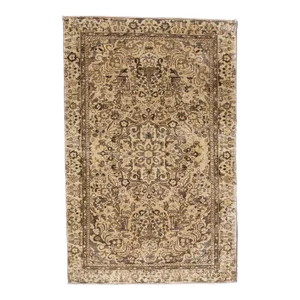 Vintage Persian Shabby Chic Handmade Beige Floral Wool Rug