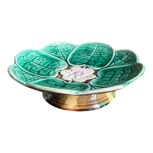 Late 19th Century Majolica Pond Lily Footed Compote
