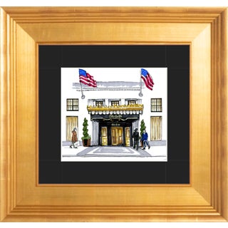 "East 76th Street" Framed Drawing of The Carlyle Hotel by Tess Ramirez For Sale