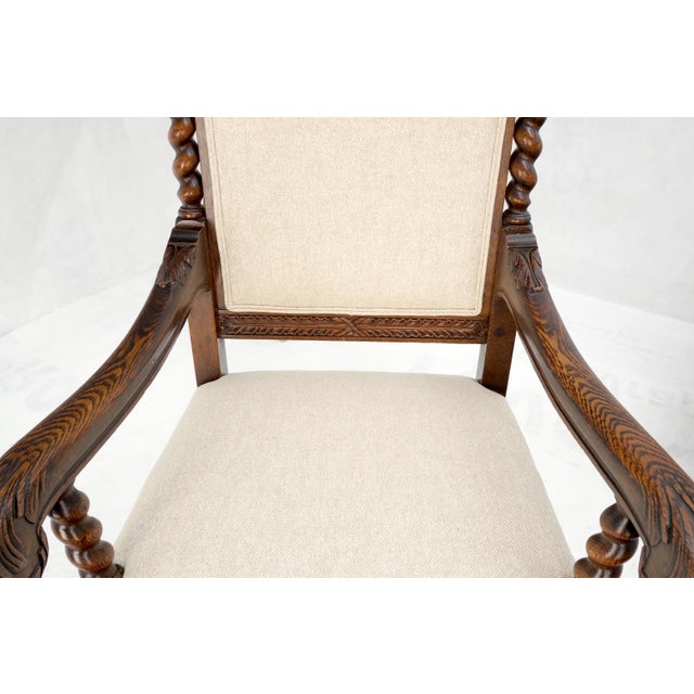 6 Fine Carved Oak Lion Heads Twisted Legs New Upholstery Jacobean Dining Chairs For Sale - Image 13 of 14