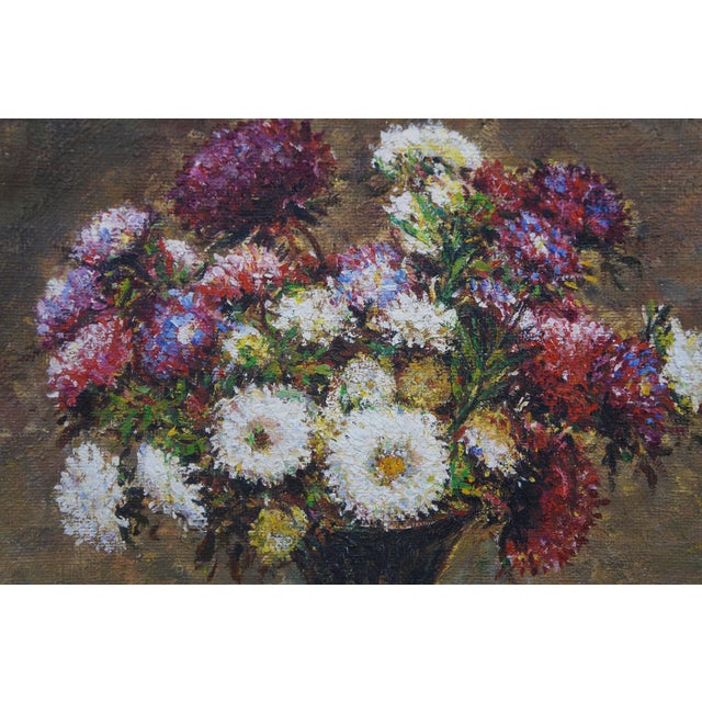 Late 20th Century Late 20th Century Asters and Fruit on a Table Oil Painting on Canvas After Henri Fantin Latour 31" For Sale - Image 5 of 10
