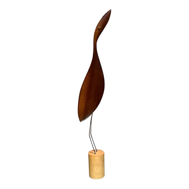 Mid-Century Modern Carved Wood Egret Sculpture by K & P, 1960s For Sale