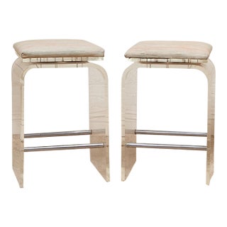Mid 20th Century Lucite Pair of Stools With Seat Pads, Pair For Sale