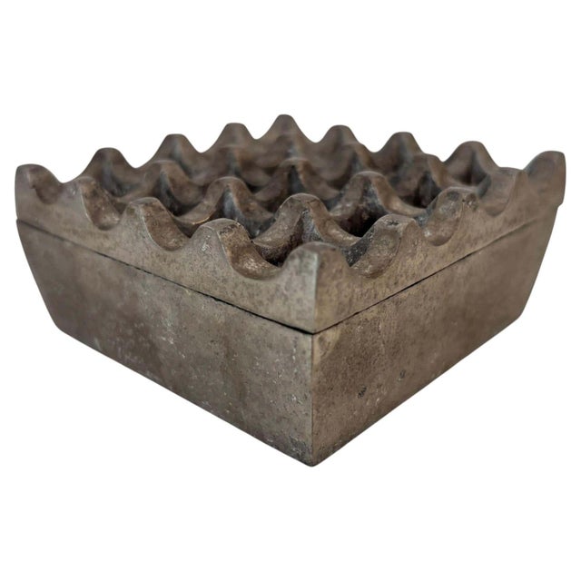 Metal Mid-Century Modern Danish Geometric Op-Art Metal Ashtray For Sale - Image 7 of 10