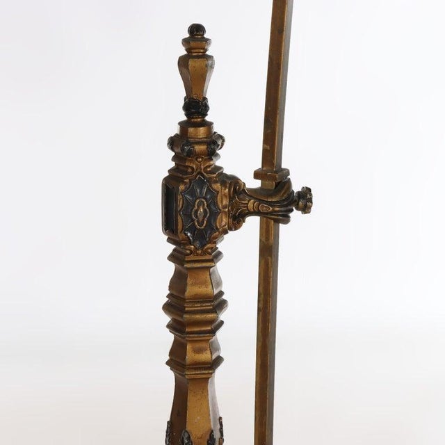 Antique Arts & Crafts Polychromed Gilt Bronze Adjustable Bridge Lamp C1930 For Sale - Image 11 of 13