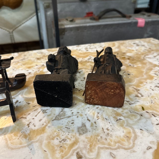 Brown Vintage Instant Collection of Wooden Asian Figures and Ship on Stand- Set of 6 For Sale - Image 8 of 8