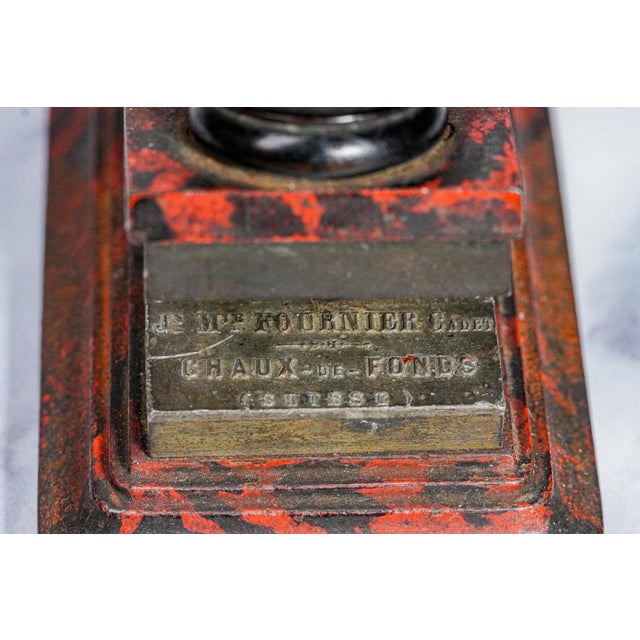 19th Century Unusual Painted Pattern Antique Metal Cast Iron Desk Embosser Clamp Paperweight Industrial Home Decor For Sale - Image 5 of 8