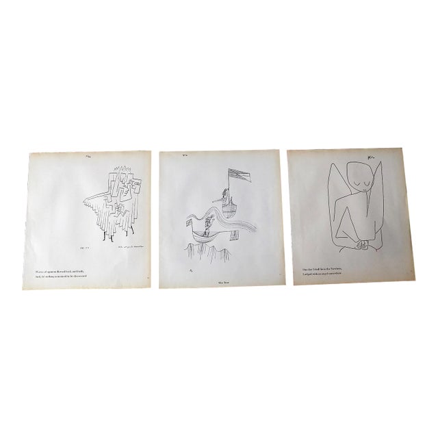Vintage Mid 20th C. Abstract Black & White Paul Klee Lithographs - Set of 3 For Sale