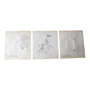 Vintage Mid 20th C. Abstract Black & White Paul Klee Lithographs - Set of 3