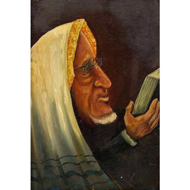 Judaica oil painting Rabbi portrait. In a Modernist style