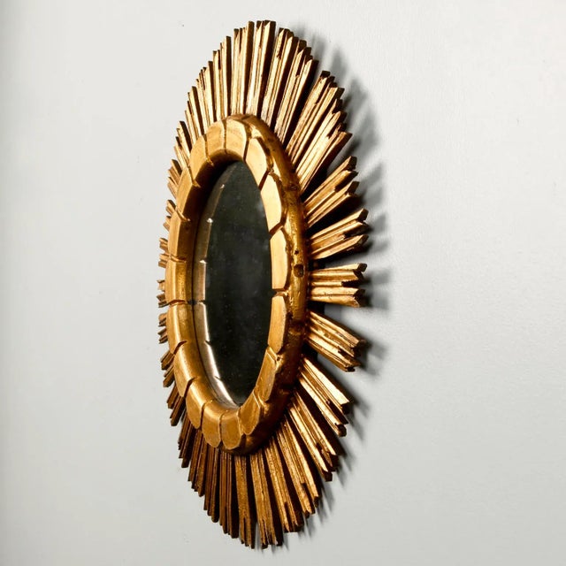 Mid Century Medium Size Giltwood Sunburst Mirror For Sale - Image 4 of 7