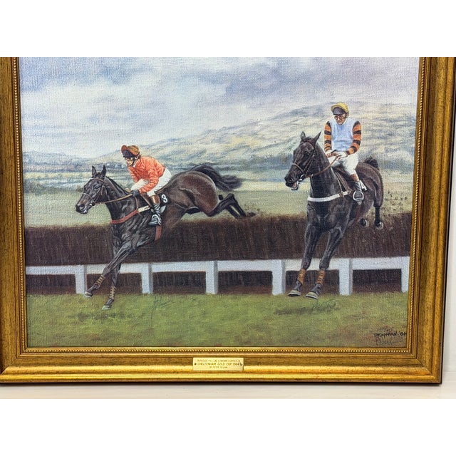 1984 Cheltenham Gold Cup Original Equestrian Oil Painting Signed by Jockeys John Francome and Phil Tuck. For Sale - Image 4 of 18
