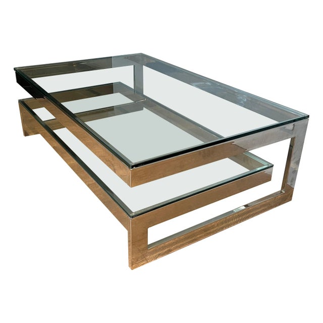 Design Chrome Coffee Table with 2 Glass Shelves For Sale - Image 13 of 13