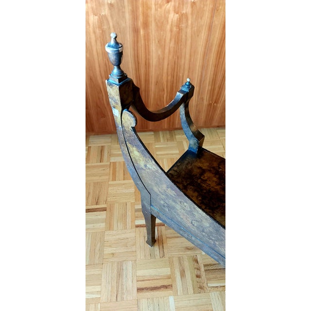 Vintage Biedermeier-Style Burl Wood Gondola Bench / Crescent Settee For Sale - Image 4 of 8