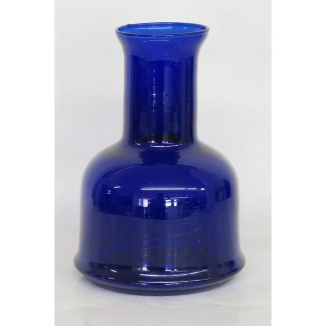 Mid Century Cobalt Blue Glass Wide Bottle Vase For Sale - Image 11 of 11