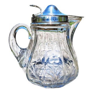 Antique Meriden Brittannia Sterling Silver & Cut Crystal Syrup Cream Pitcher For Sale