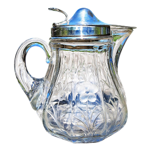Antique Meriden Brittannia Sterling Silver & Cut Crystal Syrup Cream Pitcher