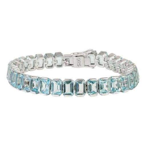 Octgaon Cut 41.5 Ct Blue Topaz Silver Tennis Bracelet Classic Line Design For Sale