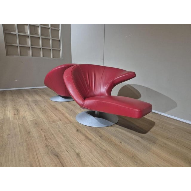 Set of Parabolica Armchairs in Red Leather from Leolux For Sale - Image 17 of 18