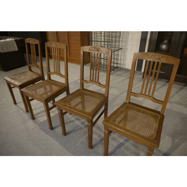Art Deco Oak & Cane Dining Chairs, 1930s, Set of 6 For Sale - Image 4 of 15