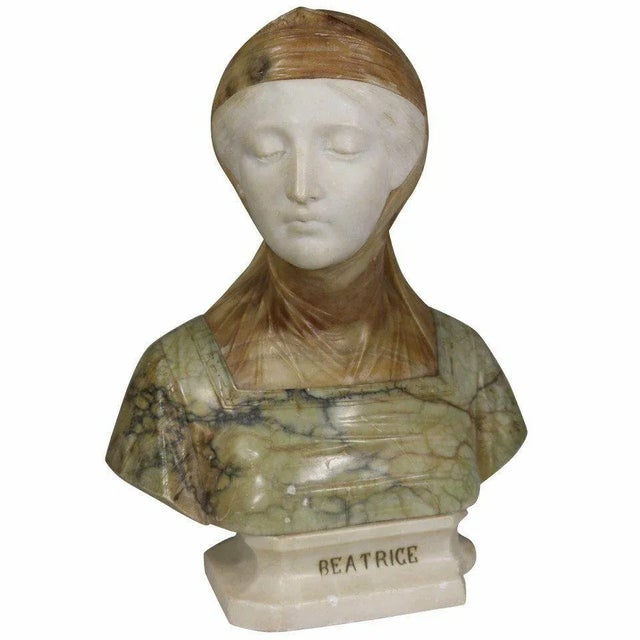 Stone 19th Century Italian Bust of Famed Dante"s Beatrice in Marble and Alabaster With Oil Magnate Provenance For Sale - Image 7 of 7