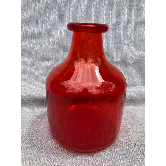 Kosta Boda Vintage Reddish Orange Art Glass Kosta Boda Bottle For Sale - Image 4 of 14