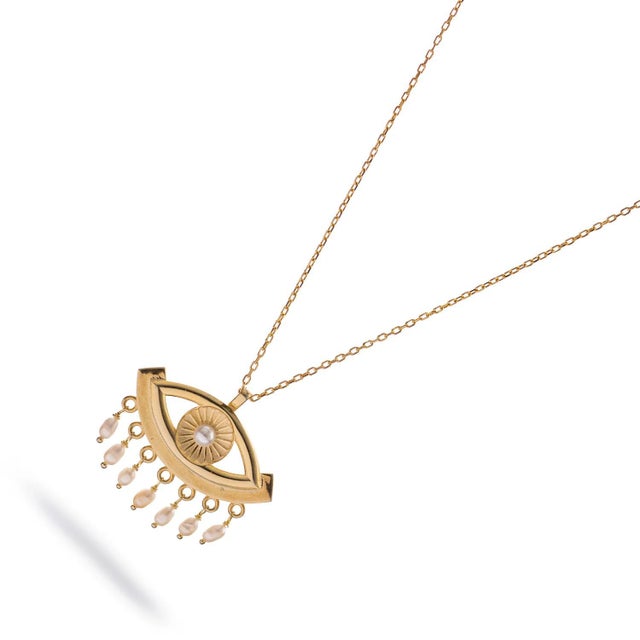 Modern Cleopatra’s Mystic Pearl Eye Gold Necklace For Sale - Image 3 of 12