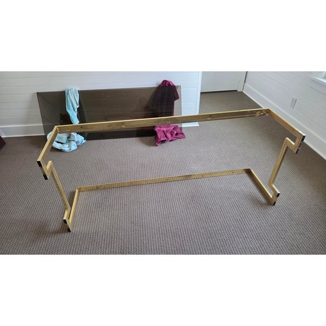 Vintage 1970s Design Institute of America Brass & Smoked Glass Coffee Table – Greek Key Design For Sale - Image 12 of 12