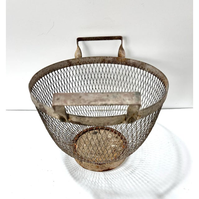 Vintage Metal Wire Gathering Basket For Sale - Image 4 of 8