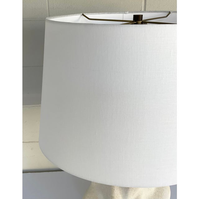 Original retail $897, Stylish Revelation Organic Modern Off-White and Tan Sculptural Grotto Table Lamp, white linen shade,...