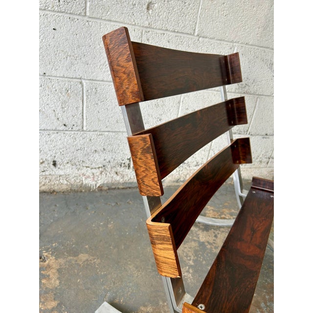 Rare Pair of Mid Century Modern Rosewood and Chrome Barcelona Style Chairs Froscher Germany For Sale In New York - Image 6 of 11