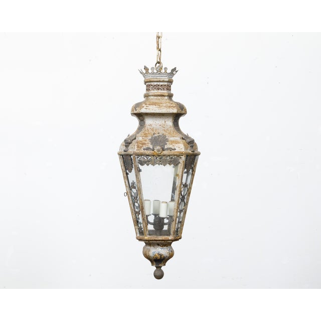 19th Century 19th Century Italian Tôle Four-Light Lantern with Palmette Motifs, USA Wired For Sale - Image 5 of 12