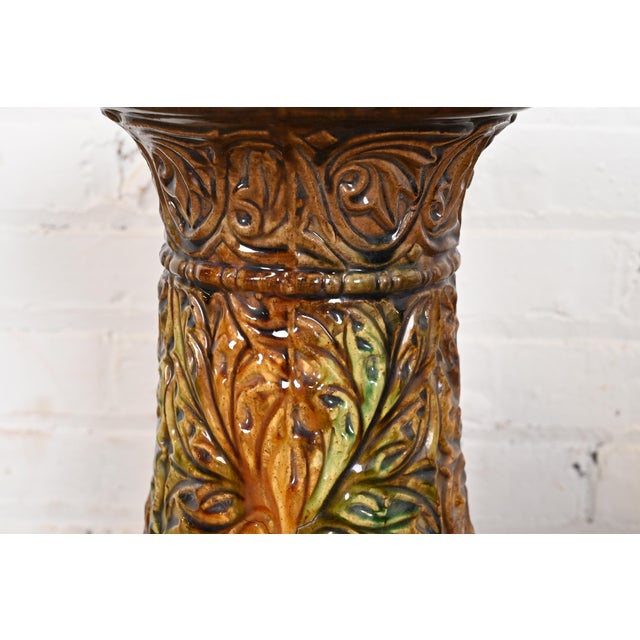 Green Roseville Pottery Glazed Ceramic Jardiniere With Pedestal Stand, Circa 1940s For Sale - Image 8 of 12