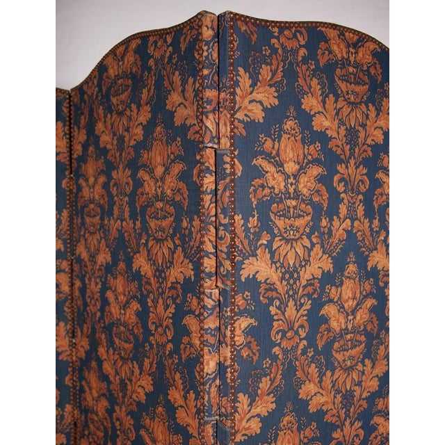 Textile Antique Room Divider Paravent Folding Screen with Blue and Gold Fabric, 1900 For Sale - Image 7 of 11