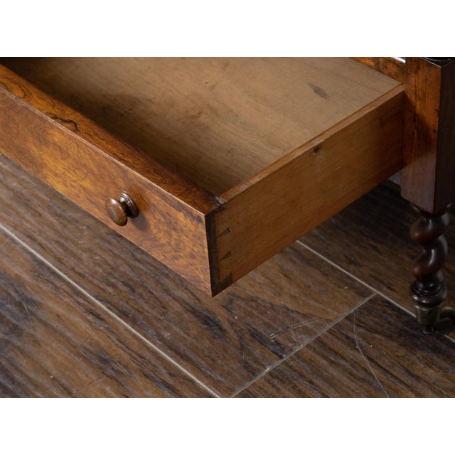 English English 19th Century Walnut Barley Twist Tiered Shelf on Casters with Drawer For Sale - Image 3 of 12