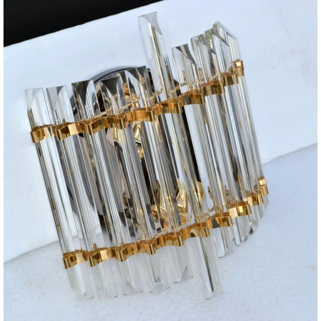 Murano, Venini & Co. Italian Venini Style Crystal & Brass Large Sconce, Wall Light Mid-Century Modern For Sale - Image 4 of 11