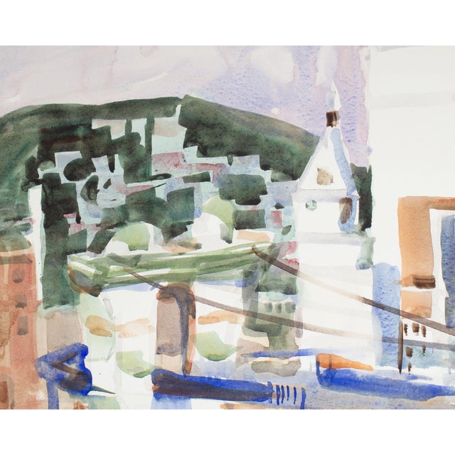 Signed Watercolor Painting of a City by Sanford Brooks For Sale - Image 4 of 8