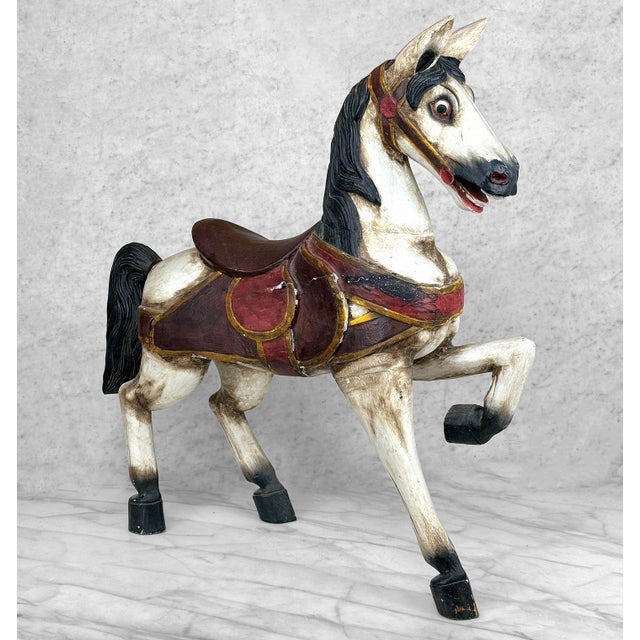 Folk Art Vintage 24" Traditional Folk Art Hand Painted Carousel Horse For Sale - Image 3 of 12