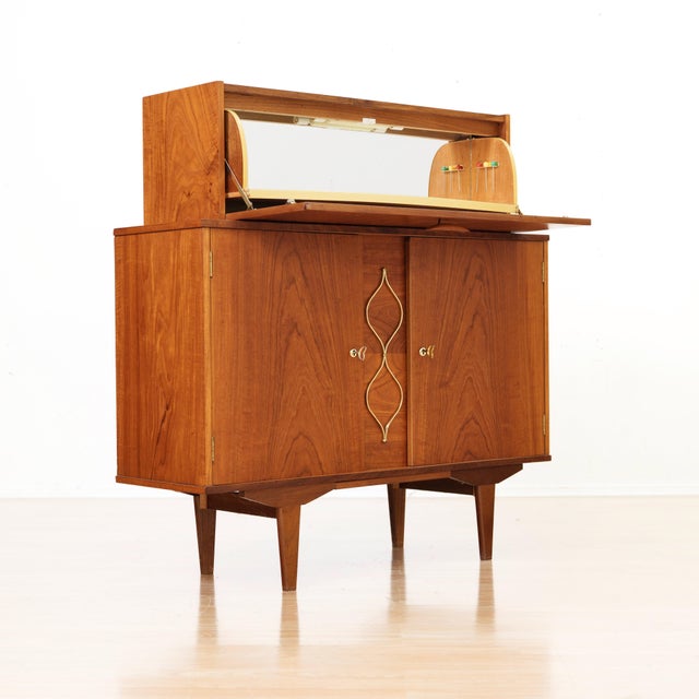 Brown 1960s Teak English Dry Bar Liquor Cabinet For Sale - Image 8 of 15