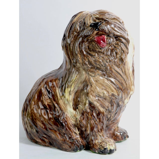 Late 20th Century Glazed Majolica Ceramic Pekingese Dog Figure For Sale - Image 5 of 9