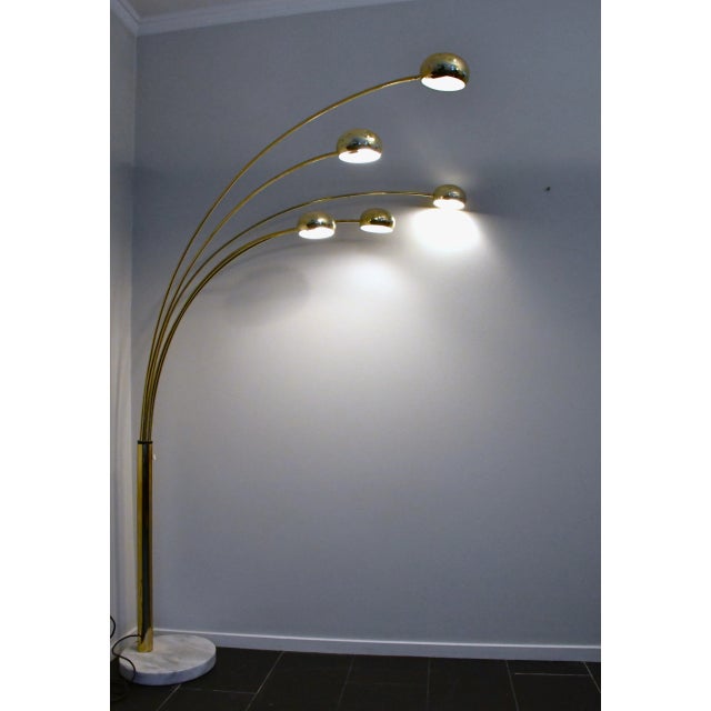 Vintage Swedish Five Arm Brass and Marble Base Floor Lamp